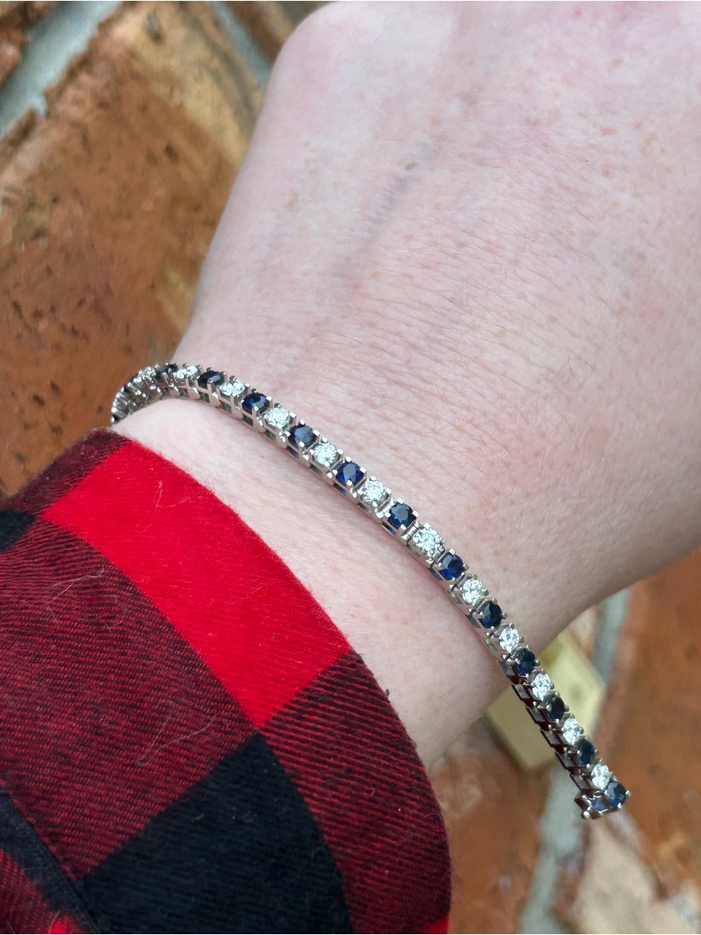 14k White Gold Sapphire Diamond Tennis Bracelet 7.5"
